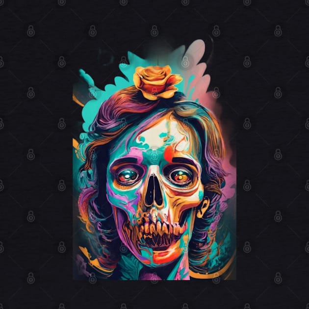 The face with a skull has strong, expressive colors by ArtFeverShop